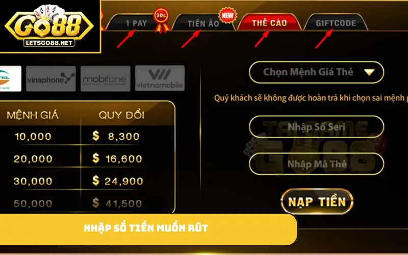 Nhập số tiền muốn rút